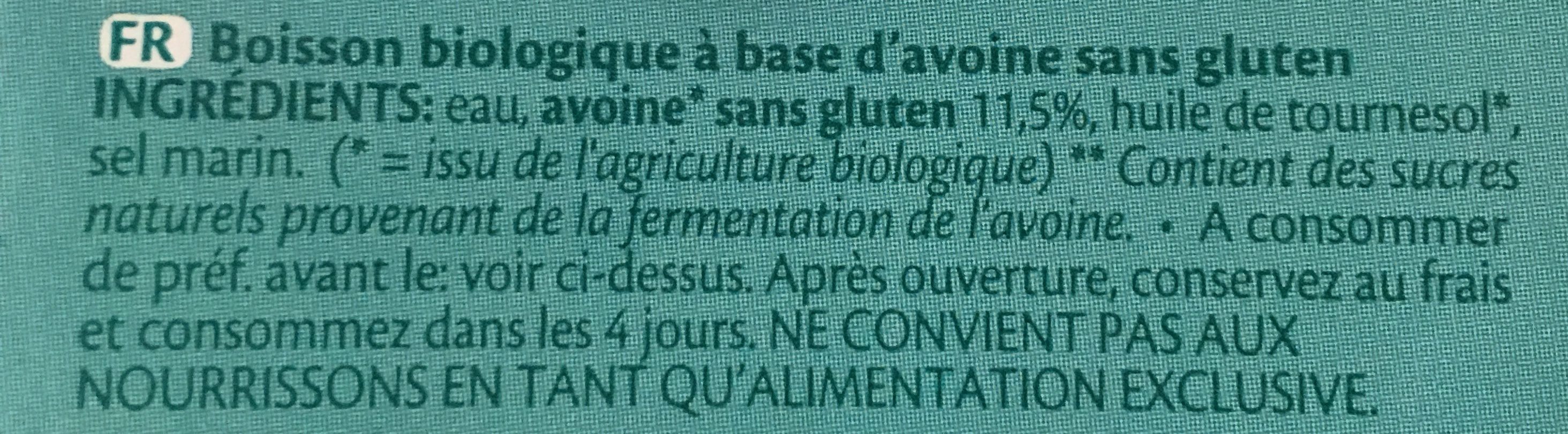 Oat Avoine Drink gluten free - Ingrediënten - fr