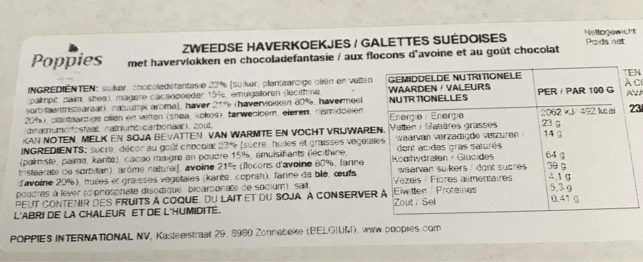 Galettes suédoises - Tableau nutritionnel