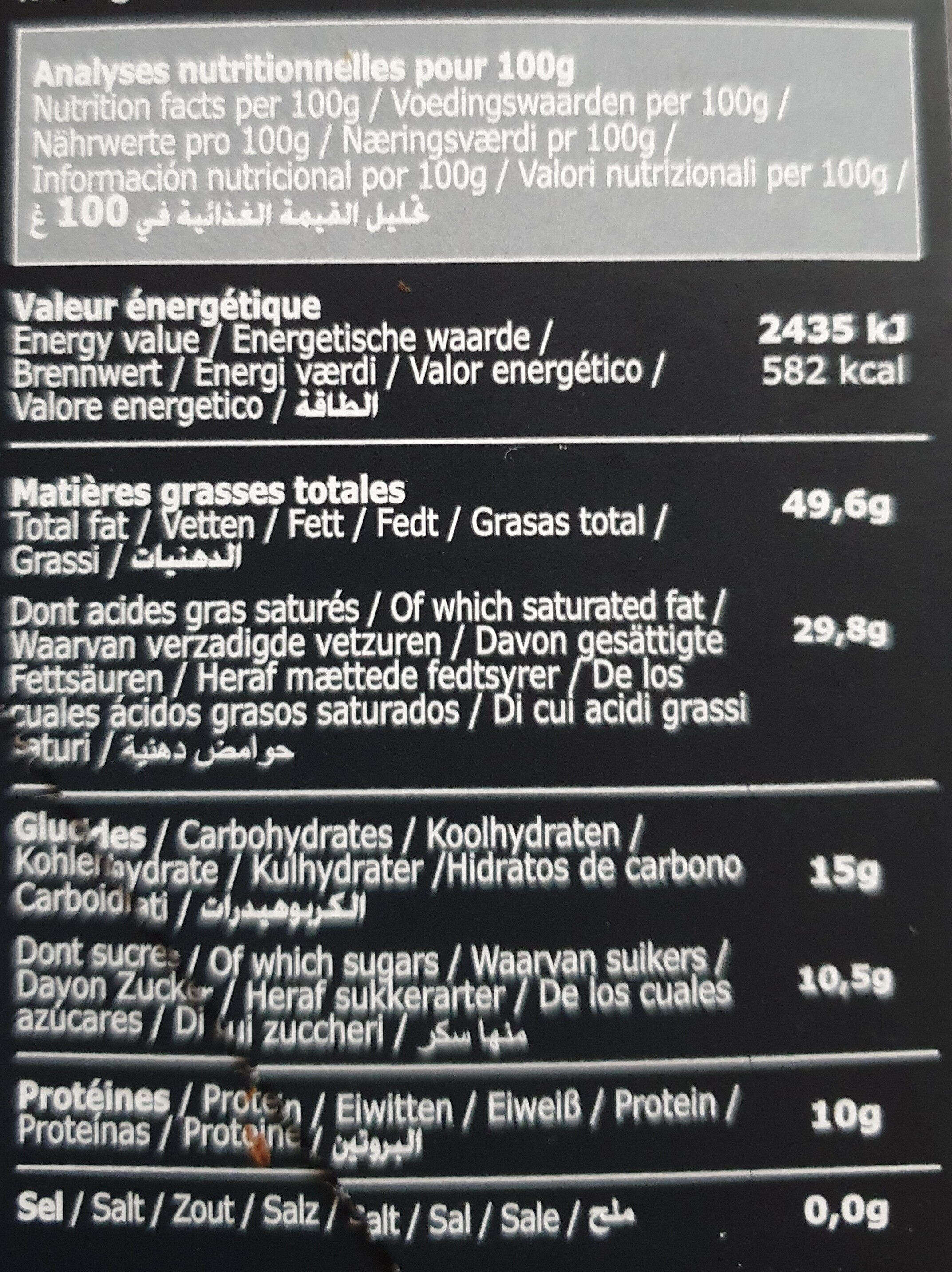 Tablette Galler Noir 85% Profond - Tableau nutritionnel