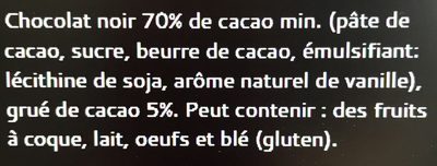 Tablette Galler Noir 70% Eclats de cacao - Ingrédients