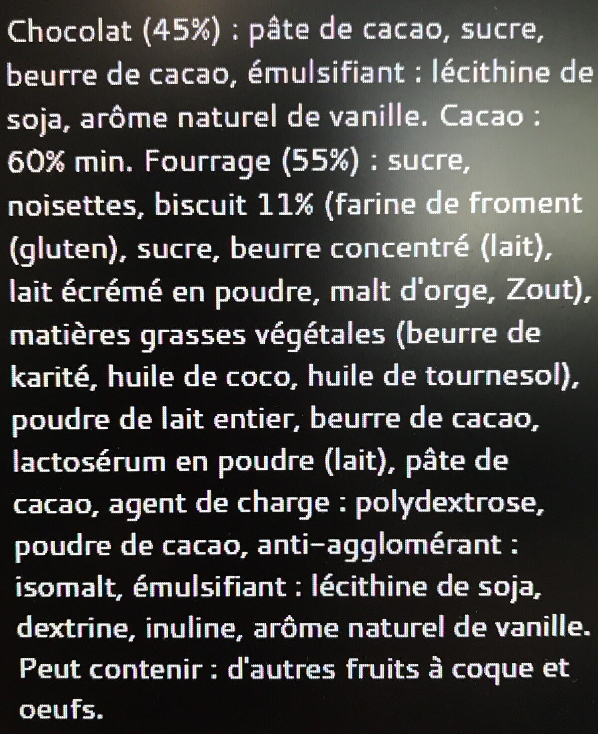 Bâton Galler Biscuit-Noir - Ingrédients