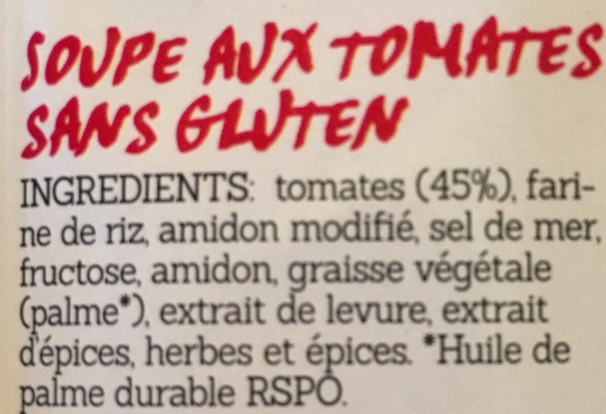 Soupe Tomate Sans Gluten Sans Lactose - Ingredients - fr