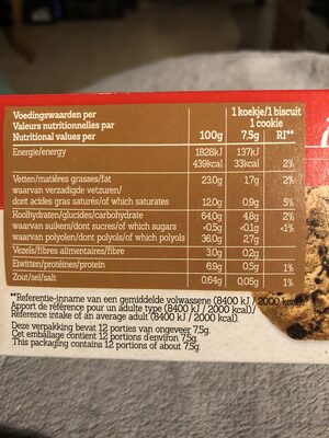 Cchocolate chip cookie - Voedingswaarden - fr