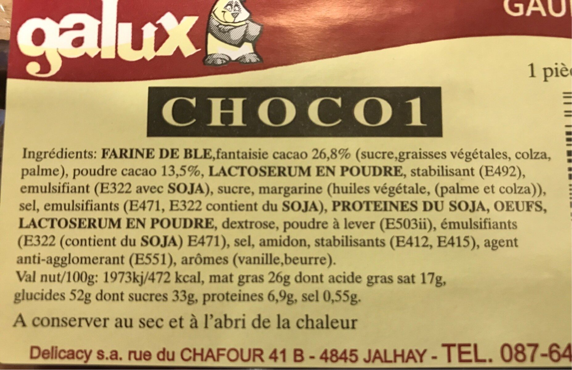 Gaufre chocolat - Tableau nutritionnel