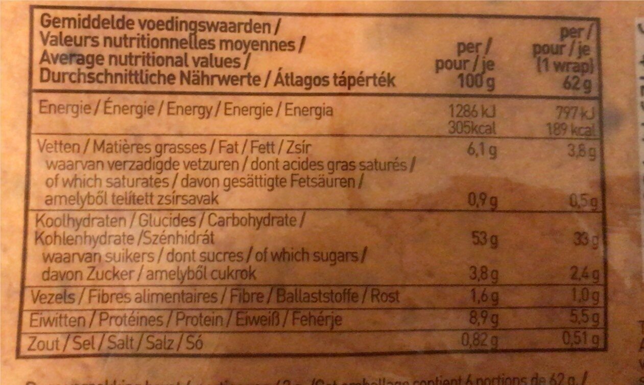 Wrap veggie carottes - Voedingswaarden - fr