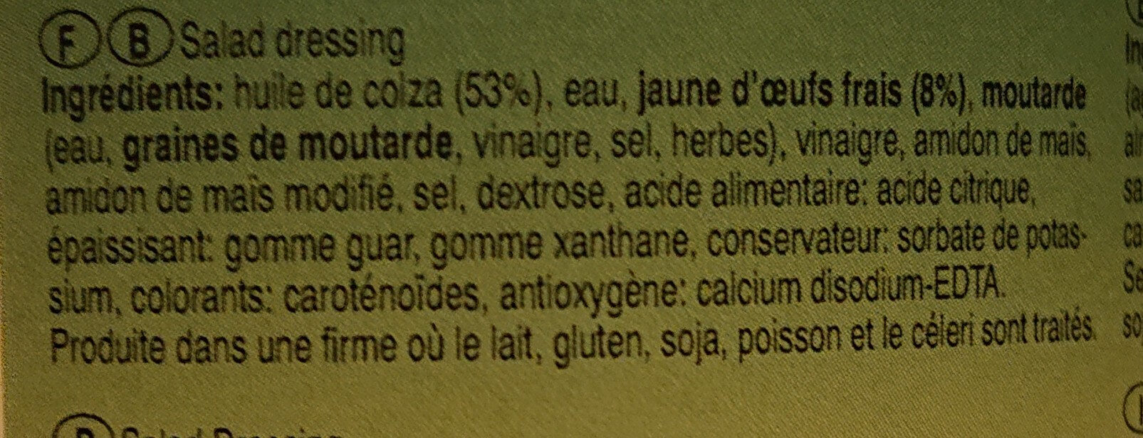 Sauces - salad dressing - Ingrédients