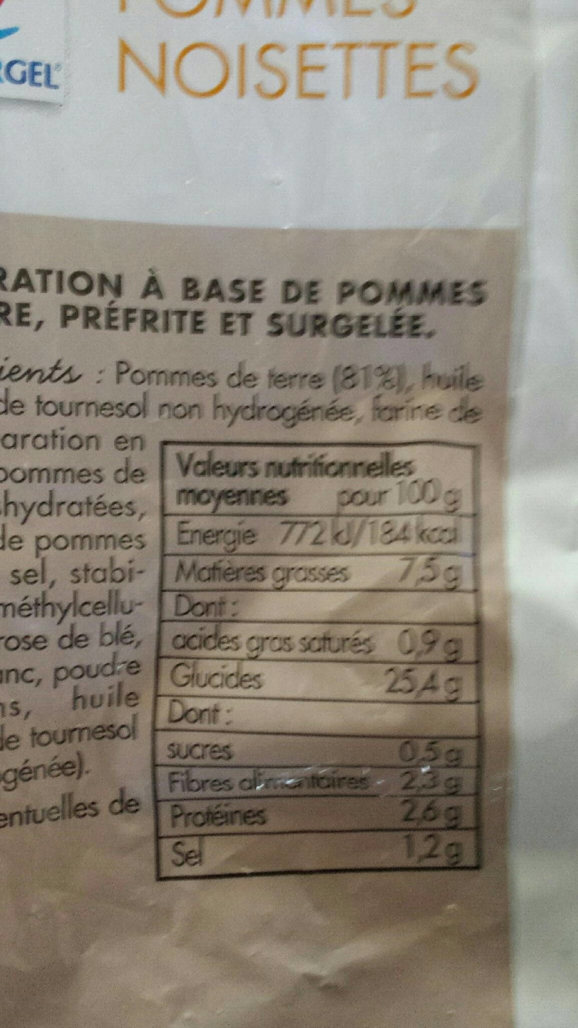 Pommes noisettes - Nutrition facts - fr