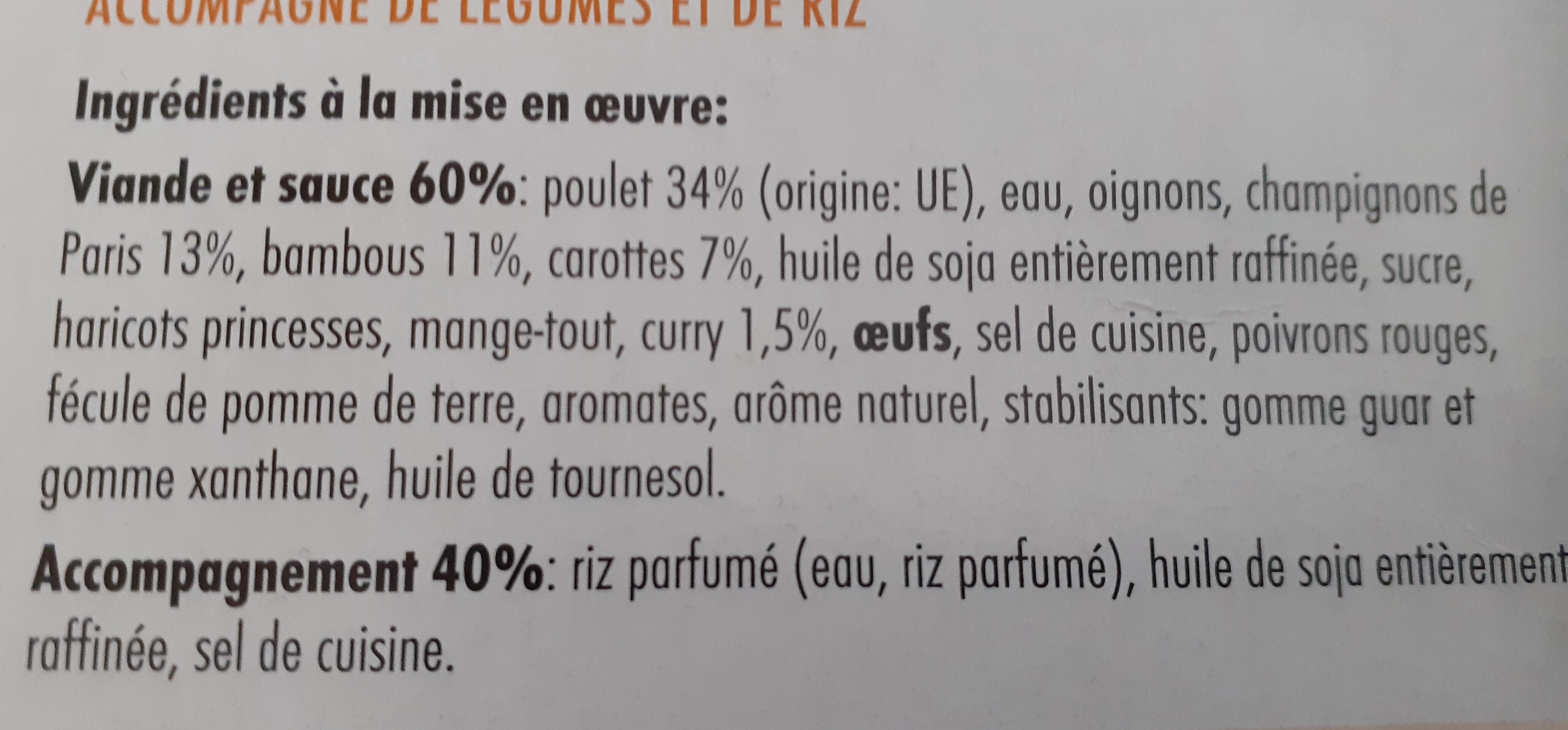 Curry - Poulet & Riz parfumé - Ingredients - fr