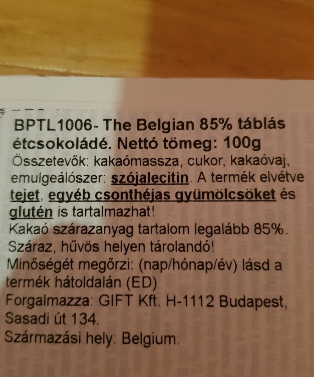 The Belgian Tablettes Noir 85% 25X100G - Ingrédients