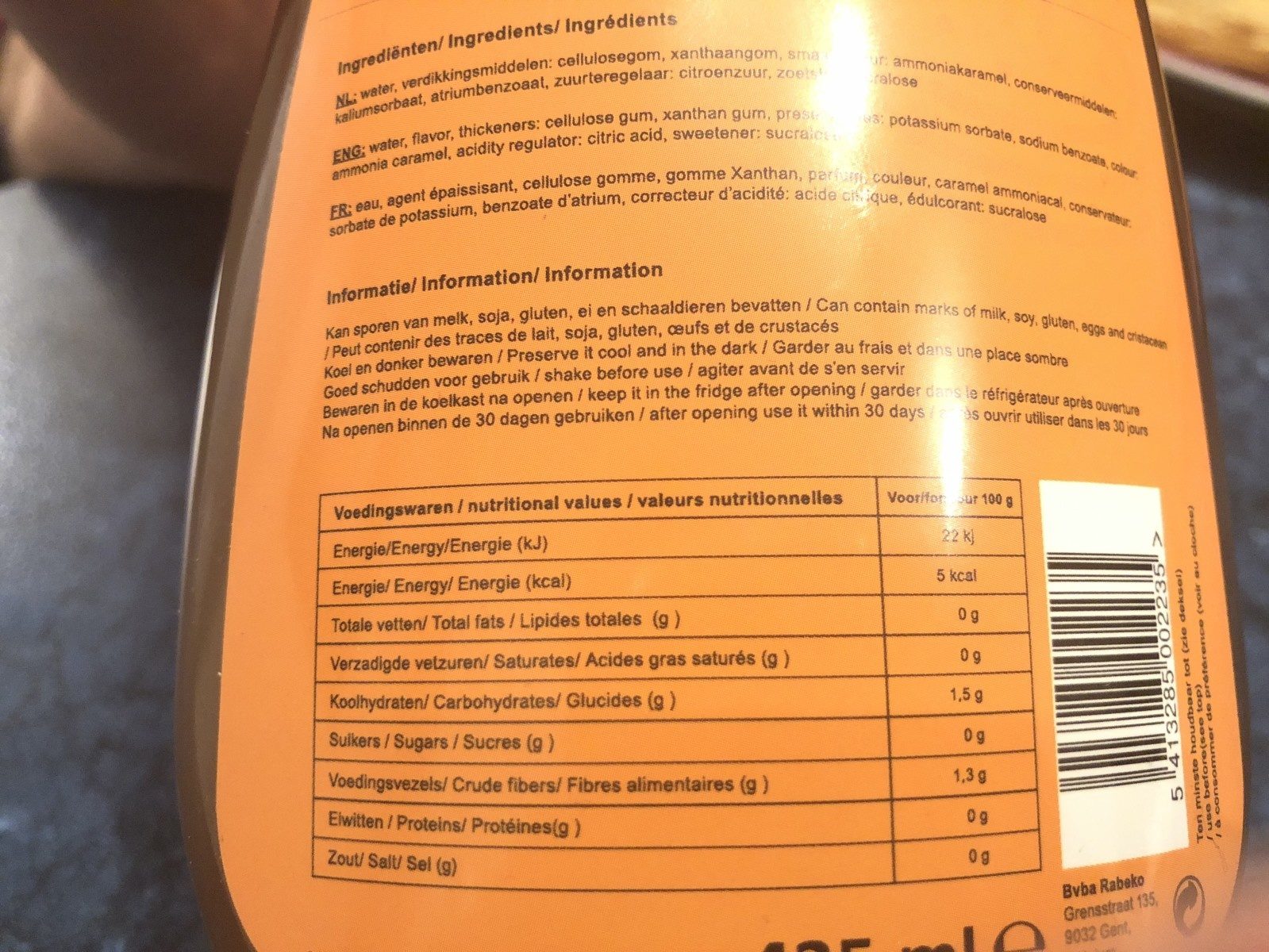 Zero calories syrup - Ingredients - fr