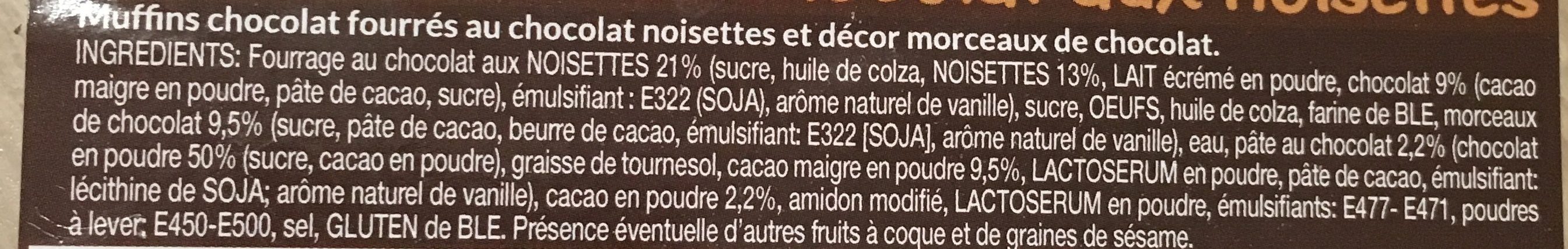 2 muffins Cœur Fondant au Chocolat aux Noisettes - Ingredients - fr