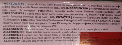 Chocolat Noir Poivre Rose - 60% Cacao - Ingredients - fr
