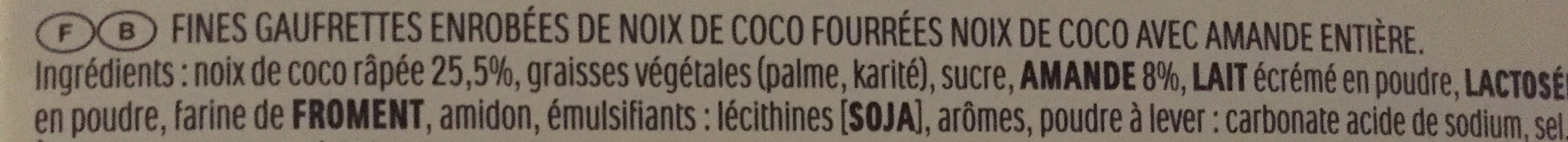 Raffaello fines gaufrettes enrobees de noix de coco fourrees noix de coco avec amande entiere ballotin de 18 pieces - Ingrédients