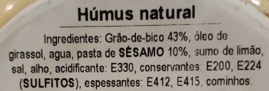 Humus Natural - Ingredientes