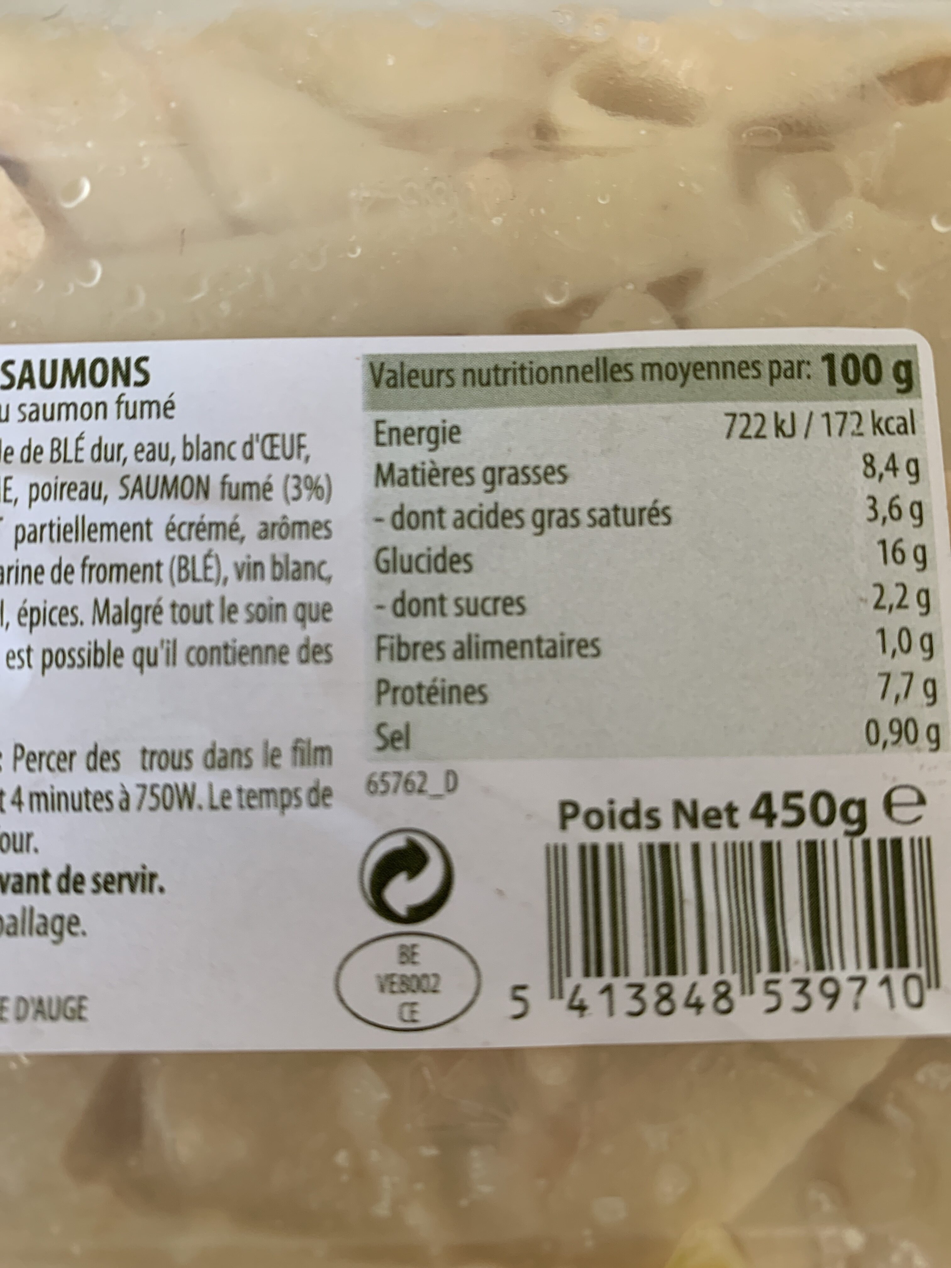 Tagliatelles au saumon - Instruction de recyclage et/ou informations d'emballage