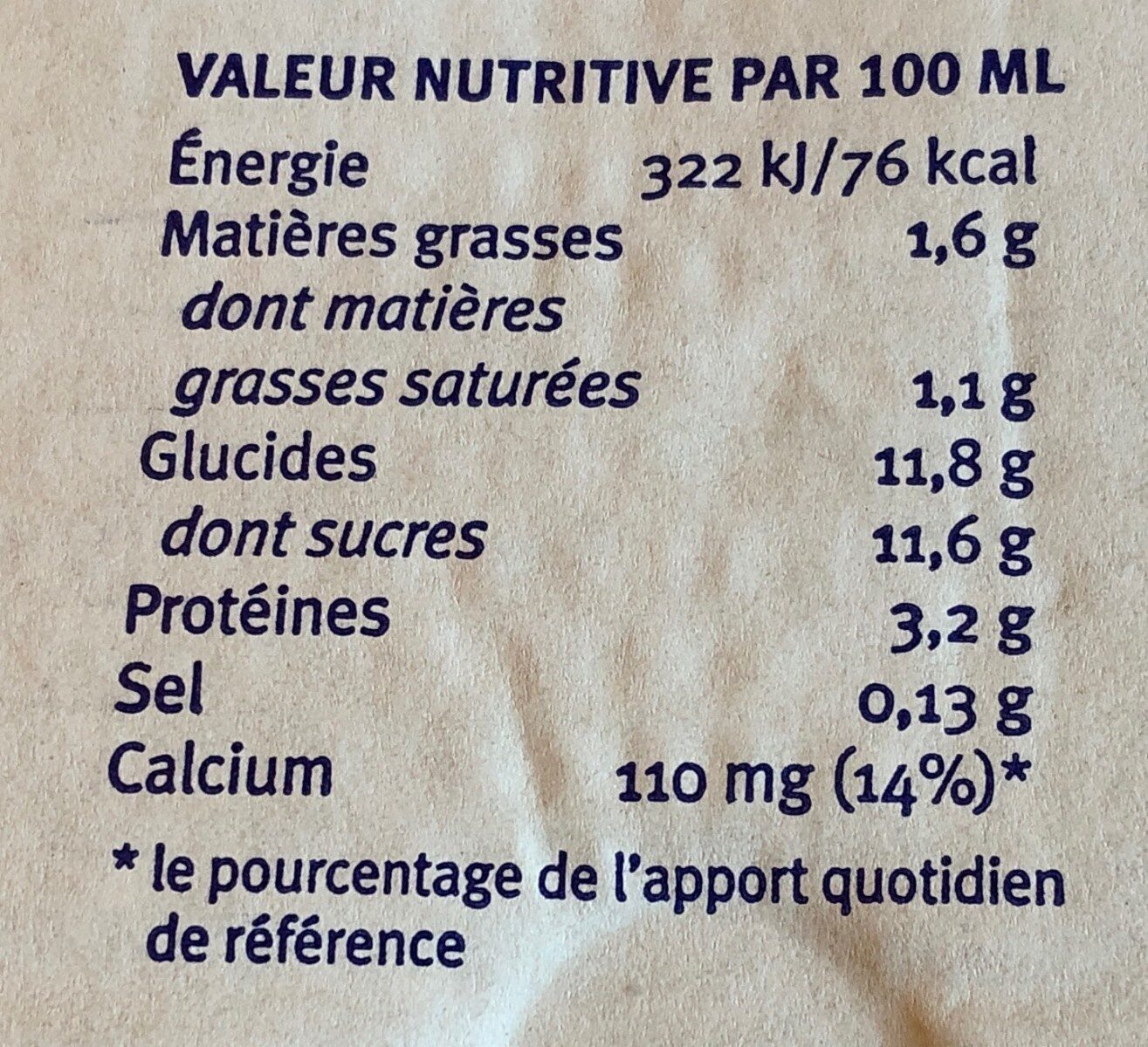 Lait chocolaté demi-écrémé - Voedingswaarden - fr