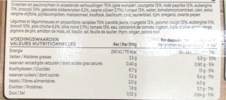Veggie love ratatouille - Voedingswaarden - fr