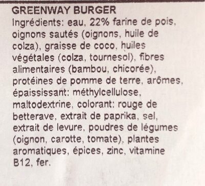 Greeway Burger - Ingrédients