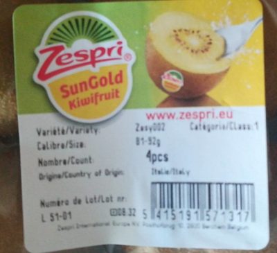 Sungold Kiwifruit - Ingrédients