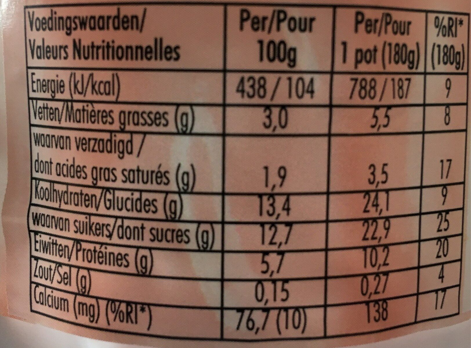 Danio Spécialité Au Fromage Frais - Fraises 180gr - Tableau nutritionnel