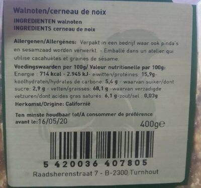 Walnoten - Tableau nutritionnel