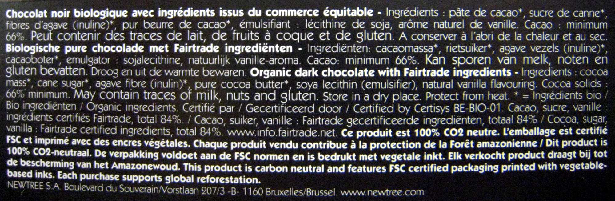 Chocolat Noir NewTree - Ingrédients