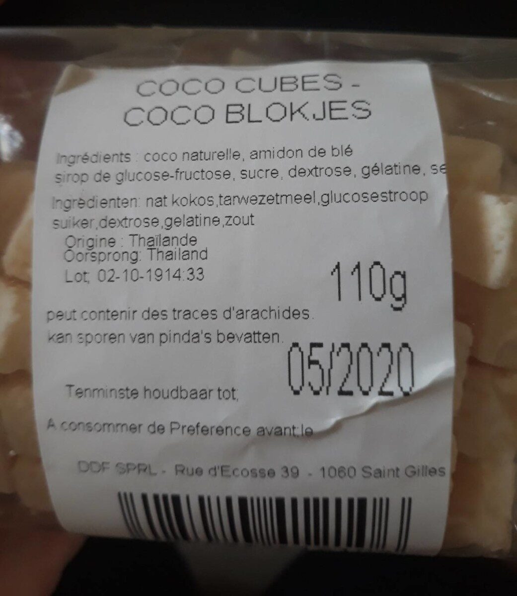 coco cubes - coco blokjes - Tableau nutritionnel