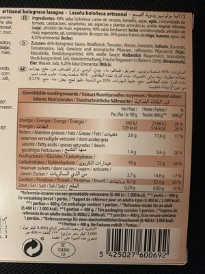 Lasagne halal Chatar - Voedingswaarden - fr