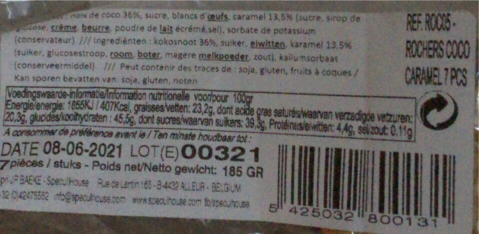 Rocher coco caramel - Nutrition facts - fr