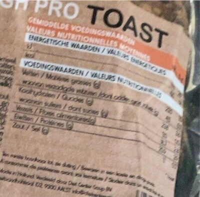 High Pro Toast - Tableau nutritionnel