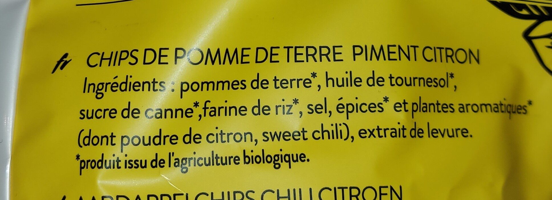 Chips bio piment citron - Ingrédients