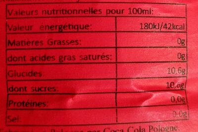 Coca Cola Original taste - Tableau nutritionnel
