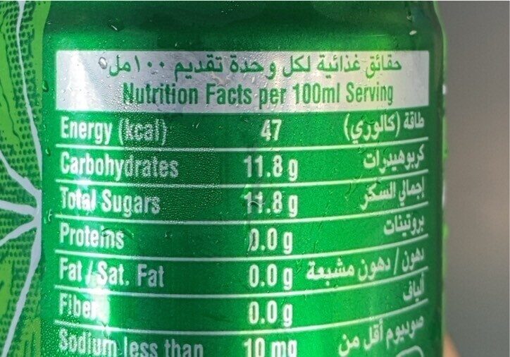 Soft Drink Sprite Can - Nutrition facts - fr