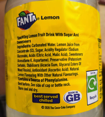 Fanta Lemon 2ltr - Ingredients