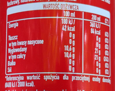 Napój gazowany o smaku Cola - Wartości odżywcze