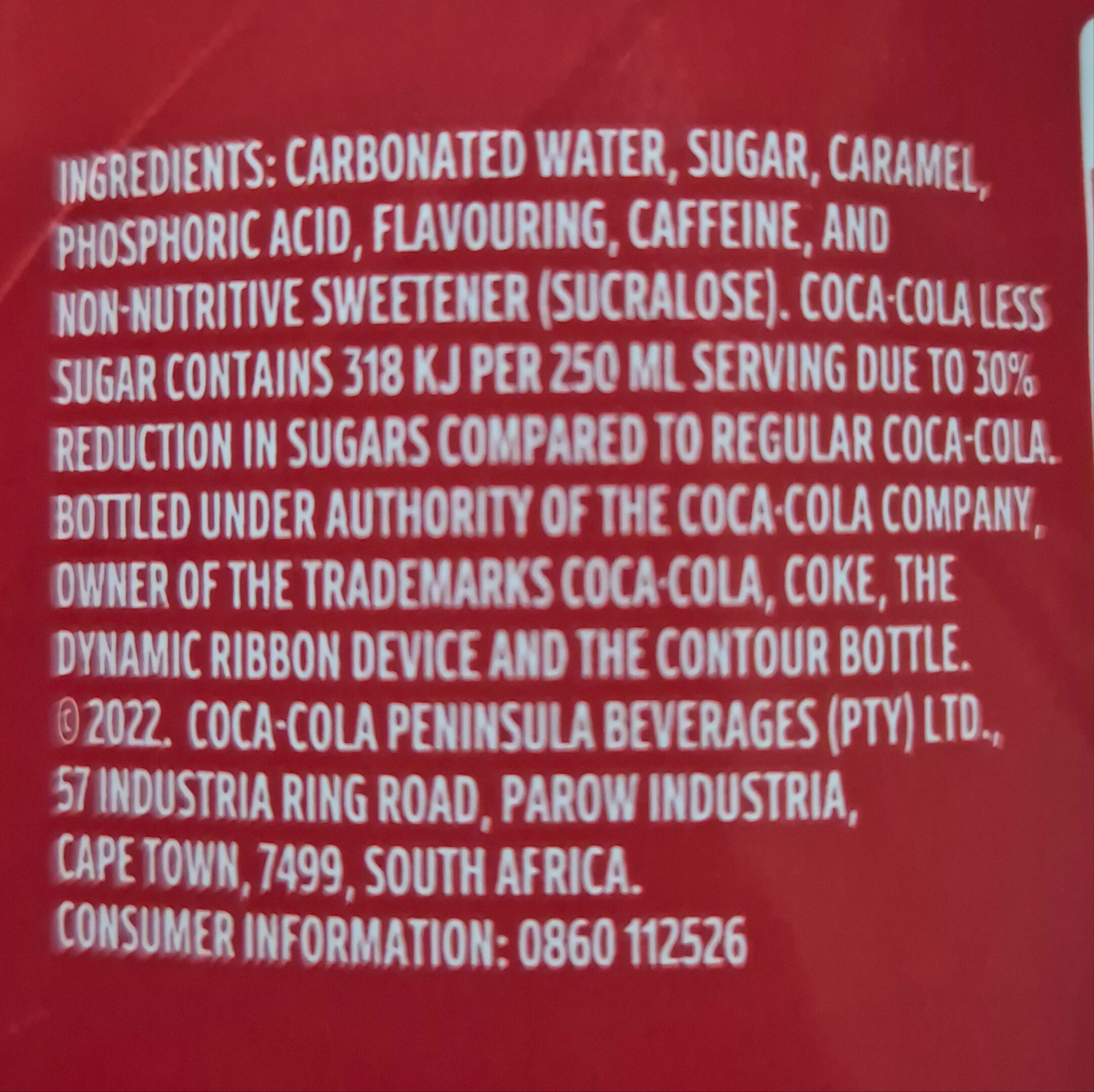 Coca-Cola Less Sugar - Zutaten - en