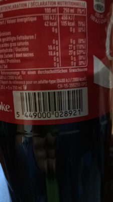 Coca-Cola - Nährwertangaben - en