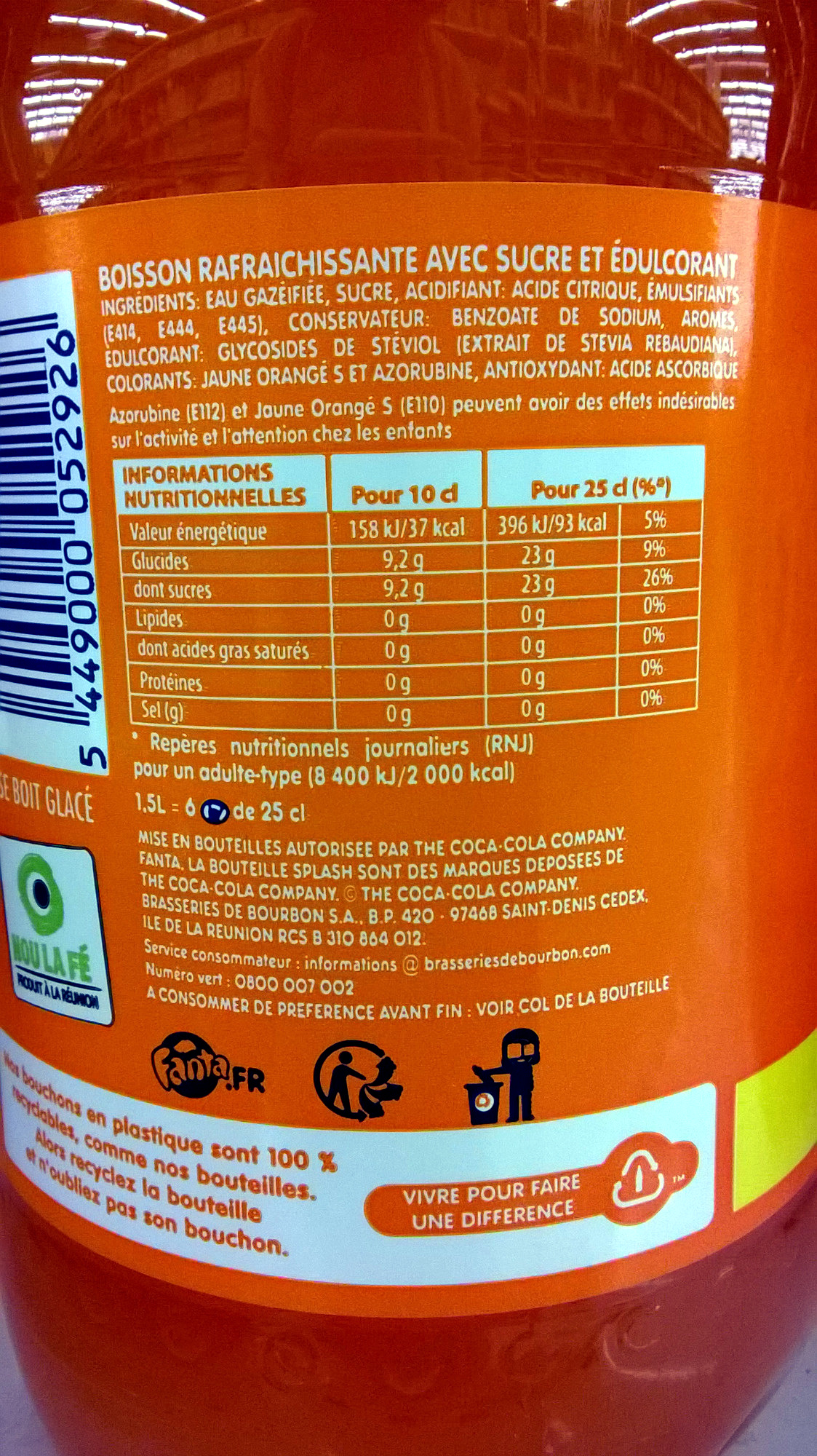 Fanta orange 1.5l - Ingrédients