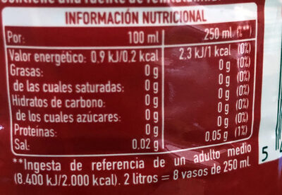 Coca-Cola Zero azúcar Zero cafeína - Nutrition facts - es