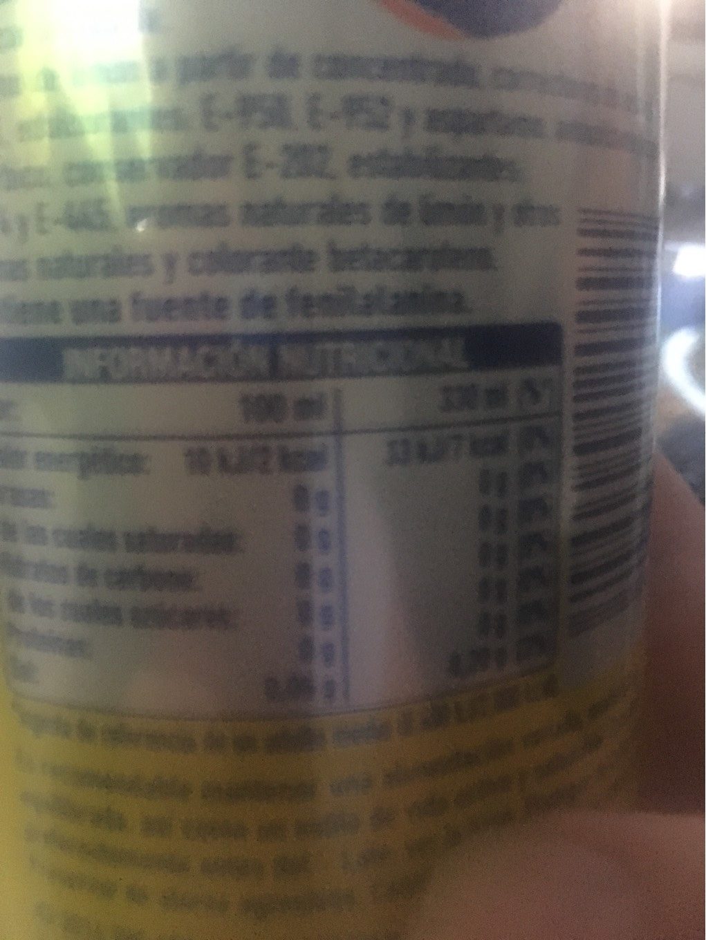 Fanta limón zero azúcares - Tableau nutritionnel