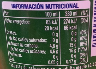 Refresco de té verde a la manzana bajo calorías - Informació nutricional - es