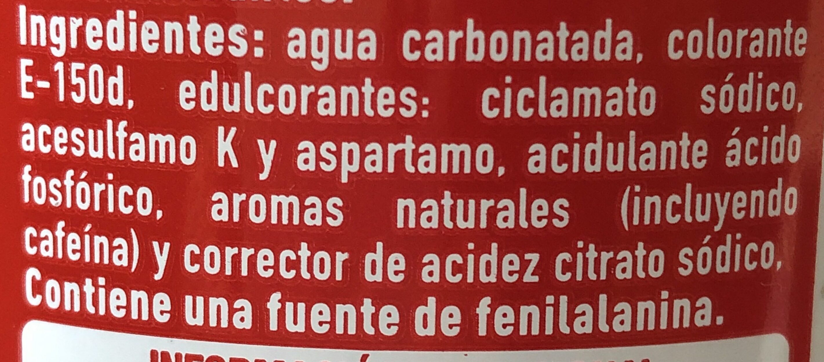 Coca Cola Zero - Ingredientes