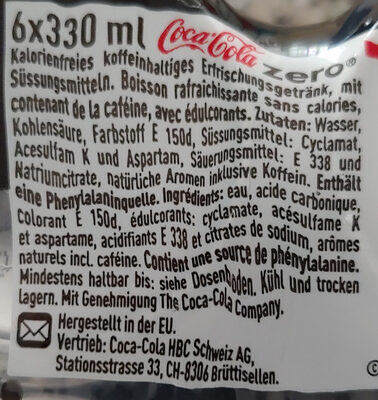 Coca Cola zero - Ingrediënten - de