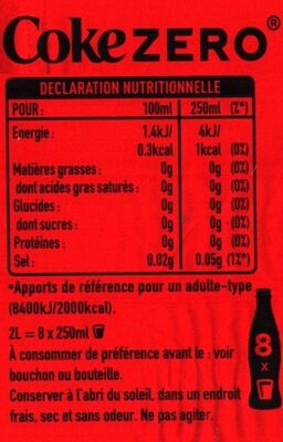 Coca-Cola Zero - Información nutricional