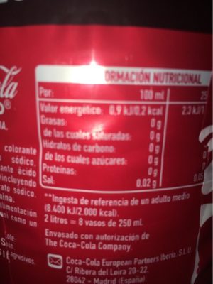 Pack Coca-Cola Zero - Tableau nutritionnel