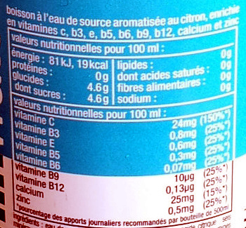 VitaminWater - Información nutricional - fr