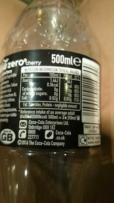 Coca Cola Zero Cherry - Näringsfakta - en
