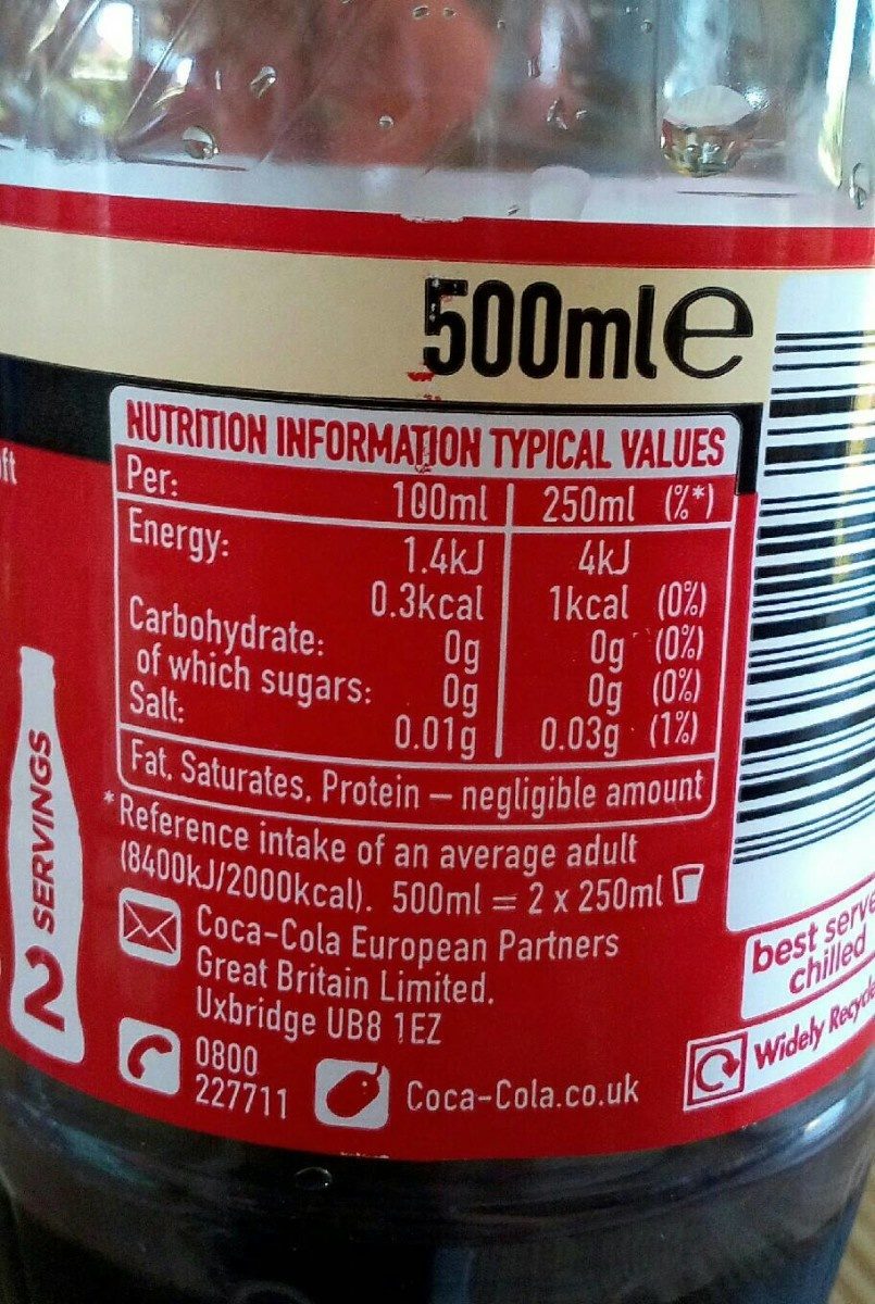 Coca zero vanille - Näringsfakta - fr