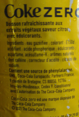 Coca-Cola Lemon saveur citron - Zutaten - fr