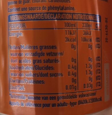 Fanta zero orange - Tableau nutritionnel
